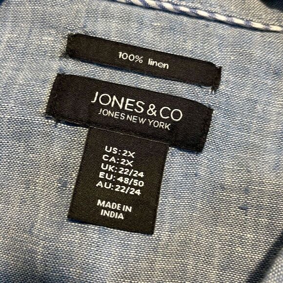 Jones & Co. Jones New York Womens Linen Button Front Trucker Jacket Blue Size 2X - Picture 7 of 10